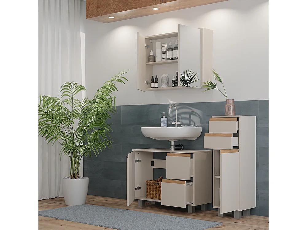 Zestaw mebli łazienkowych kaszmir/dąb artisan 80x33x60.8 j-shape