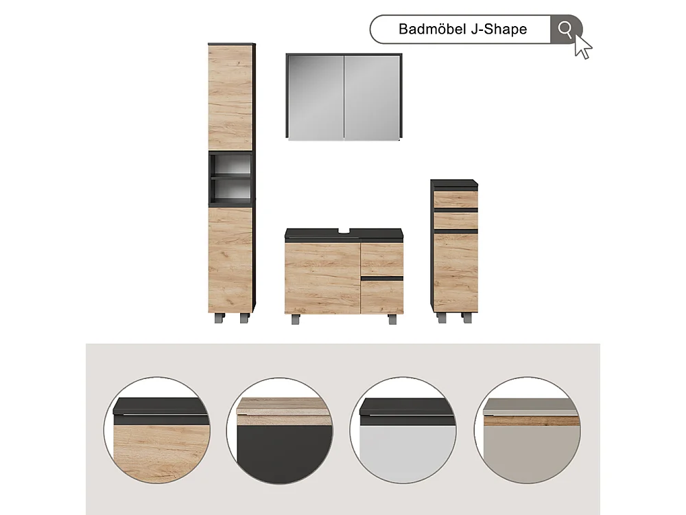 Zestaw mebli łazienkowych kaszmir/dąb artisan 80x33x60.8 j-shape