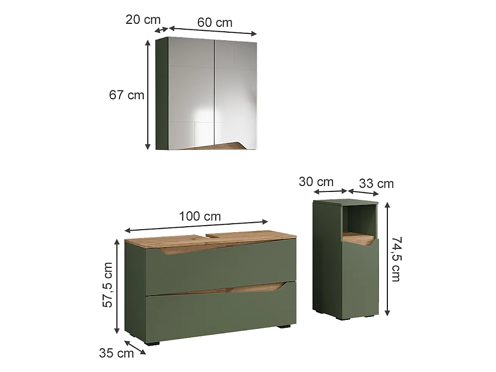 Badrumsmöbelset grön/hantverks ek 100x35x57.5 marelle