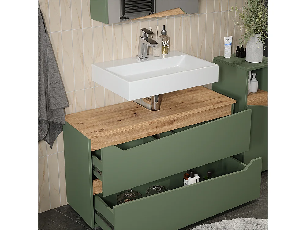 Badrumsmöbelset grön/hantverks ek 100x35x57.5 marelle