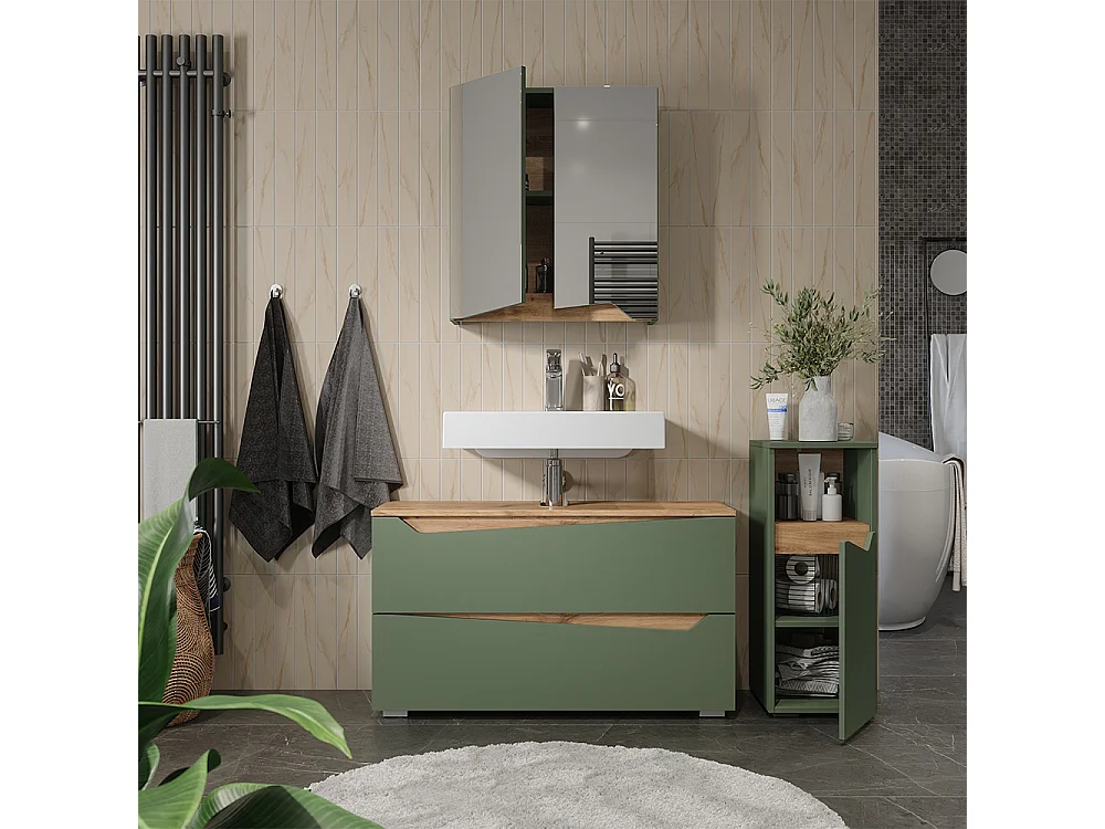 Badrumsmöbelset grön/hantverks ek 100x35x57.5 marelle