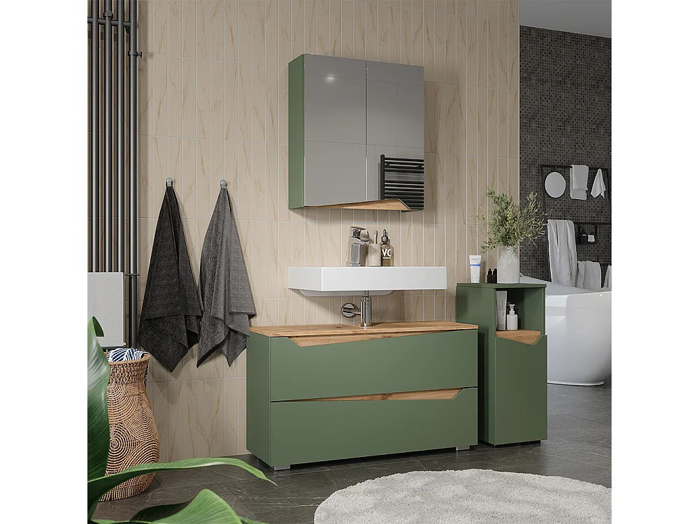 Badrumsmöbelset grön/hantverks ek 100x35x57.5 marelle
