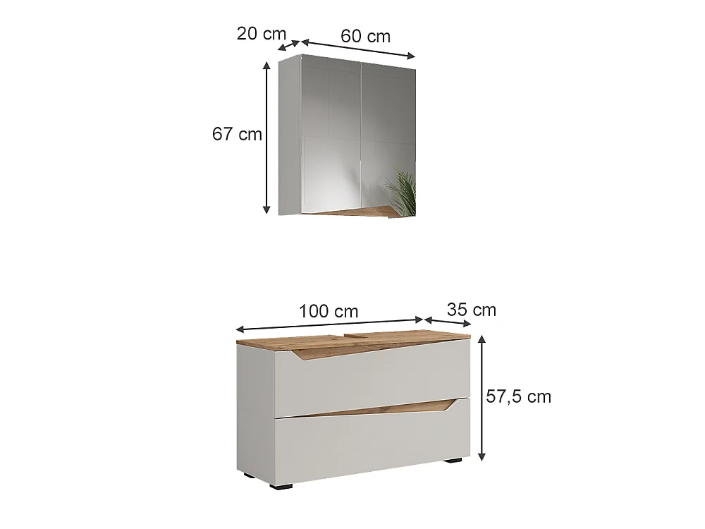 Badrumsmöbelset vit/hantverks ek 100x35x57.5 marelle
