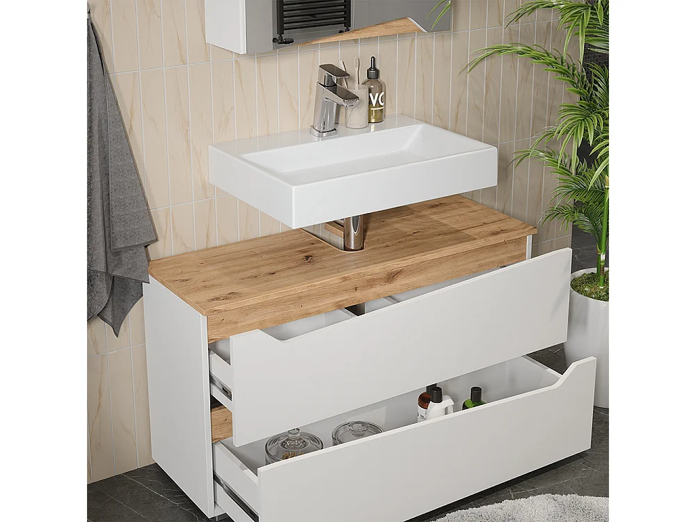 Badrumsmöbelset vit/hantverks ek 100x35x57.5 marelle