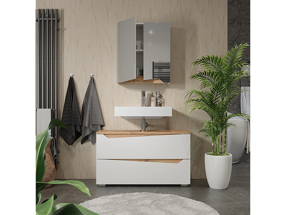 Badrumsmöbelset vit/hantverks ek 100x35x57.5 marelle