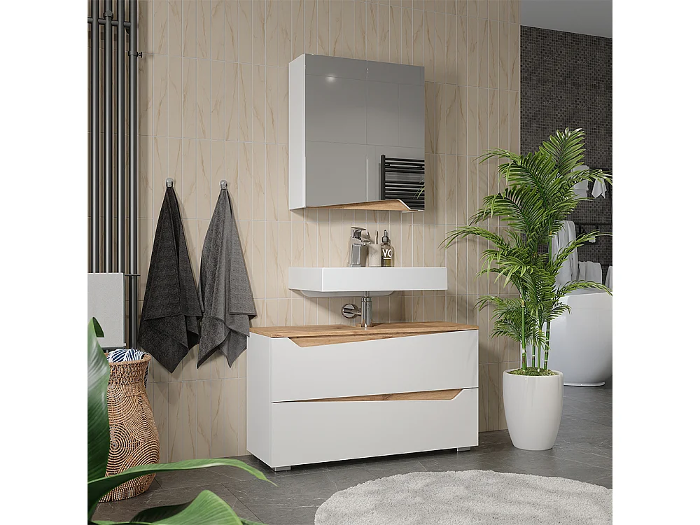 Badrumsmöbelset vit/hantverks ek 100x35x57.5 marelle