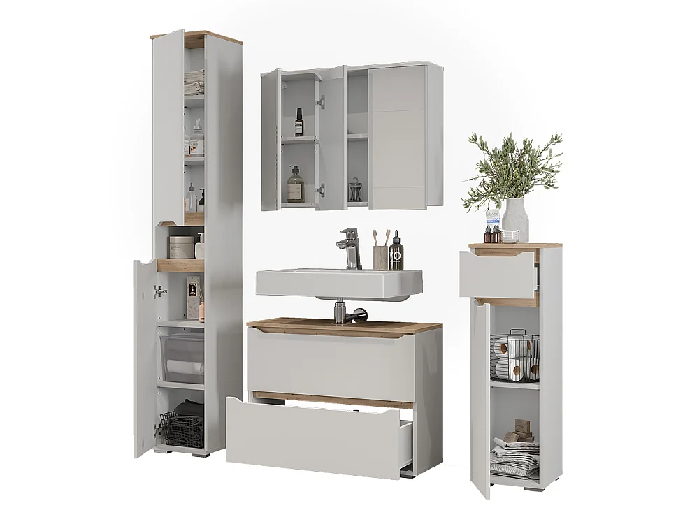 Zestaw mebli łazienkowych biały/dąb artisan 80.2x20x62 ruben