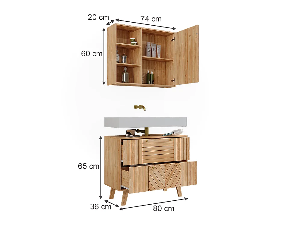Badrumsmöbelset bambu 80x36x65 lucie