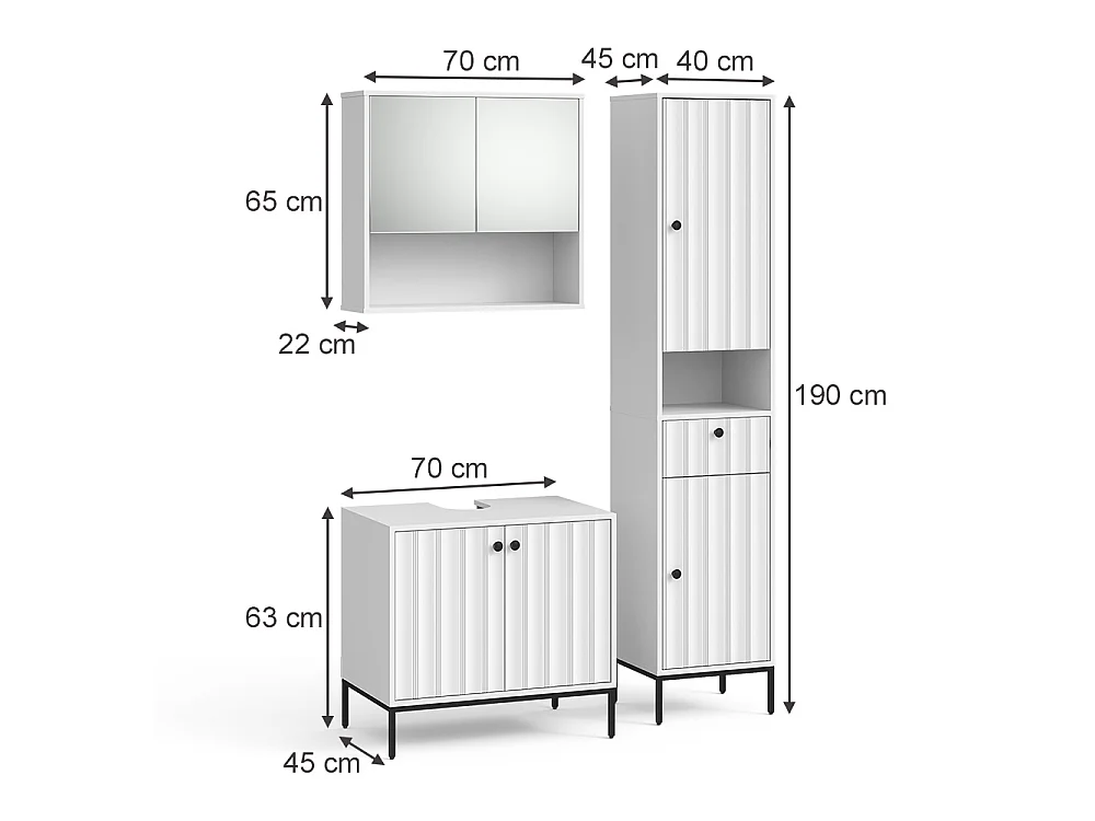 Zestaw mebli łazienkowych białe pofałdowanie 70x45x63 eliza