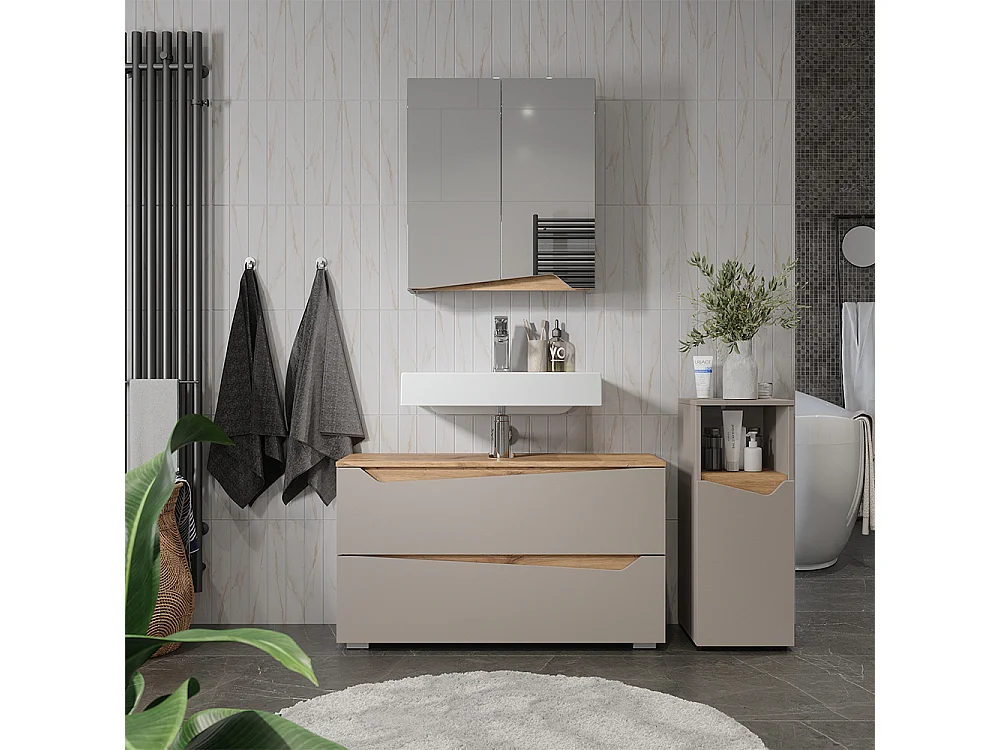 Meubles bain grège/chêne artisan 100x35x57.5 marelle