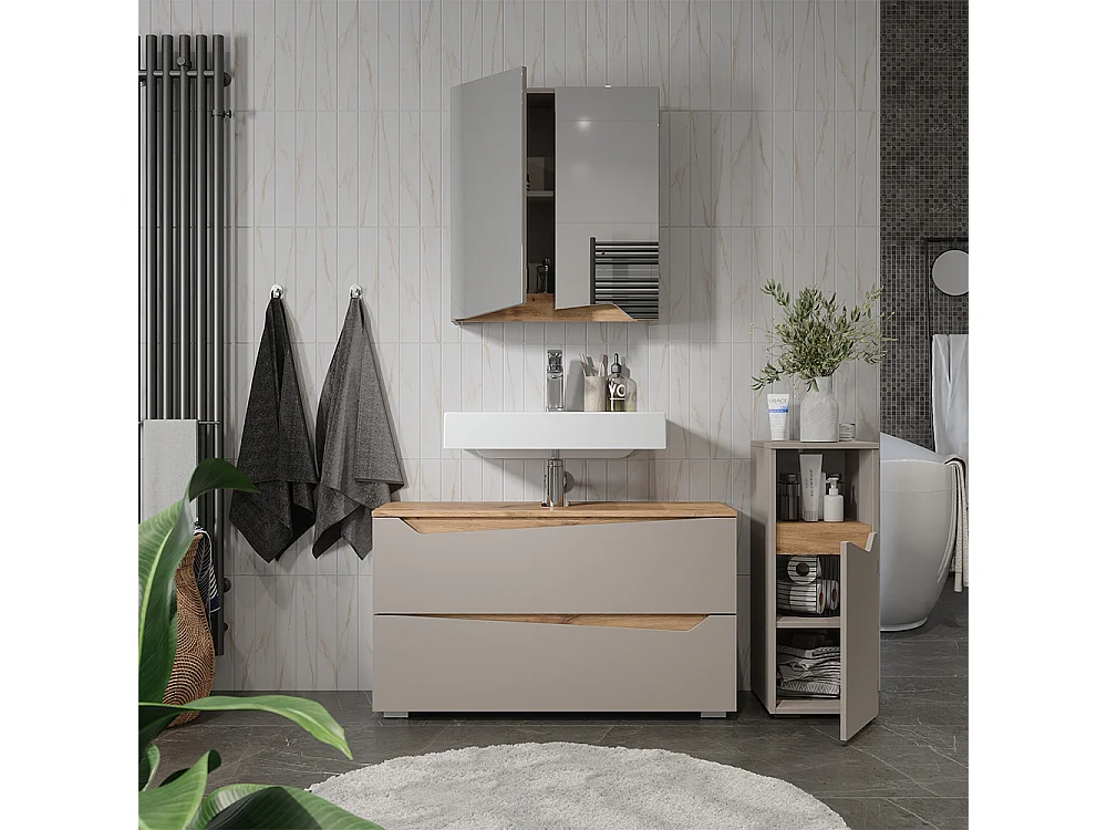 Meubles bain grège/chêne artisan 100x35x57.5 marelle