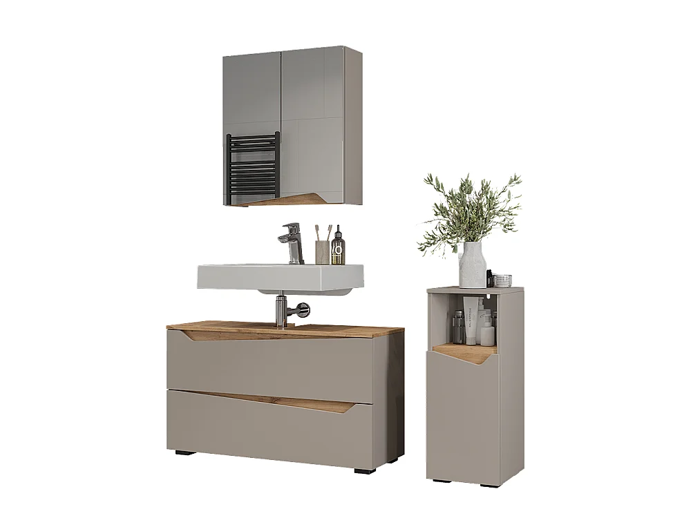 Meubles bain grège/chêne artisan 100x35x57.5 marelle