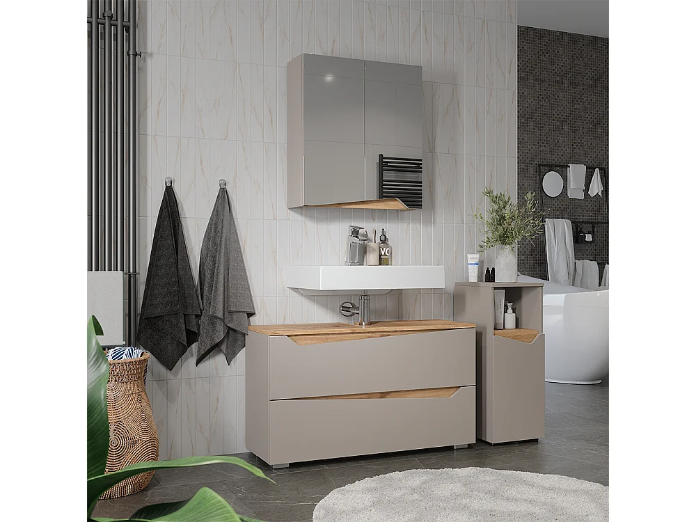 Meubles bain grège/chêne artisan 100x35x57.5 marelle