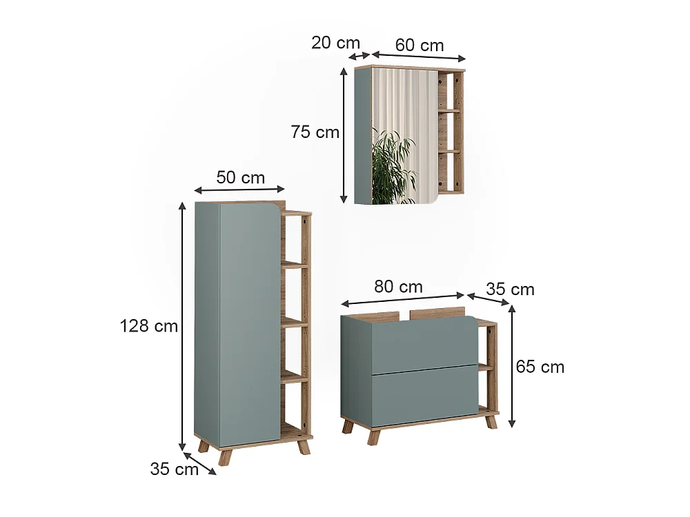 Badmöbel-Set blau/sonoma 80x35x65 karen