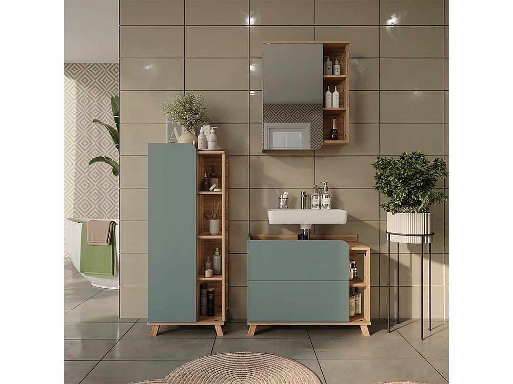Badmöbel-Set blau/sonoma 80x35x65 karen