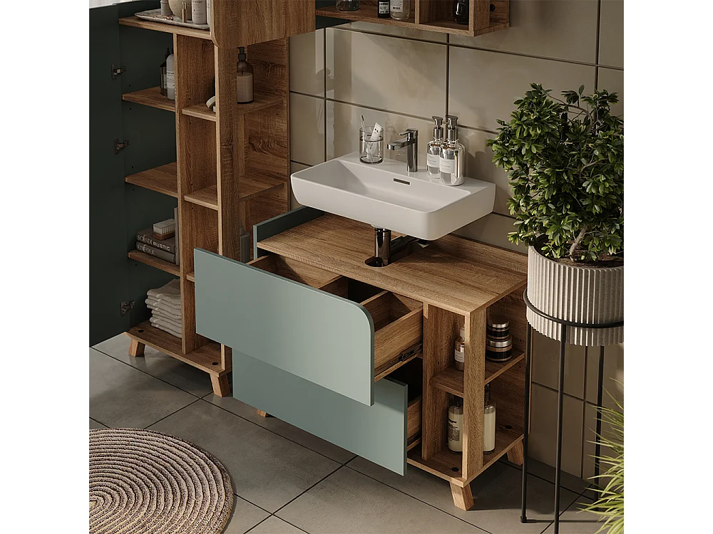 Badmöbel-Set blau/sonoma 80x35x65 karen