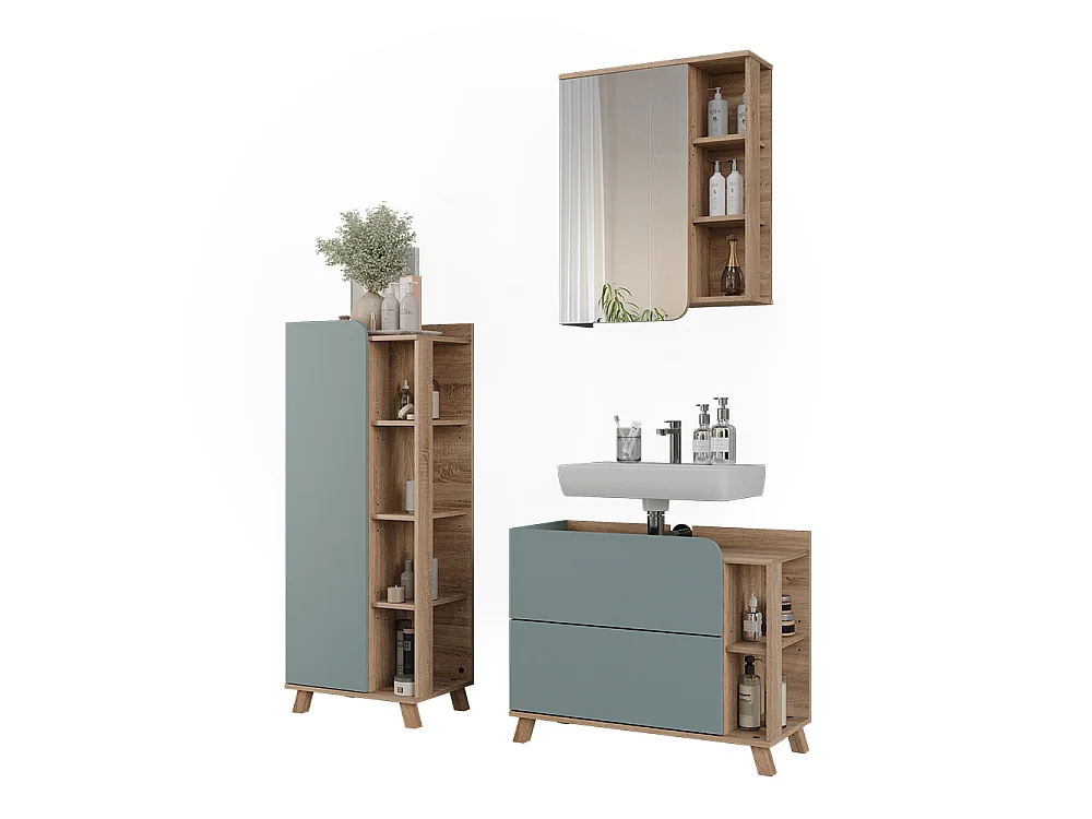 Badmöbel-Set blau/sonoma 80x35x65 karen