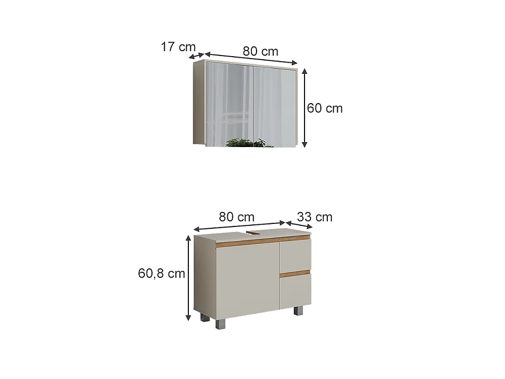Badrumsmöbelset kaschmir/hantverks ek 80x33x60.8 j-shape