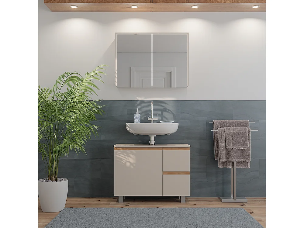 Badrumsmöbelset kaschmir/hantverks ek 80x33x60.8 j-shape