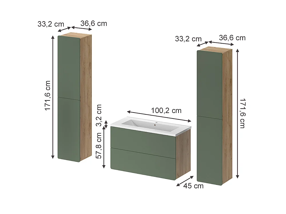 Badkamermeubelset groen/goudkleurig eiken 100x44.6x57.8 izan