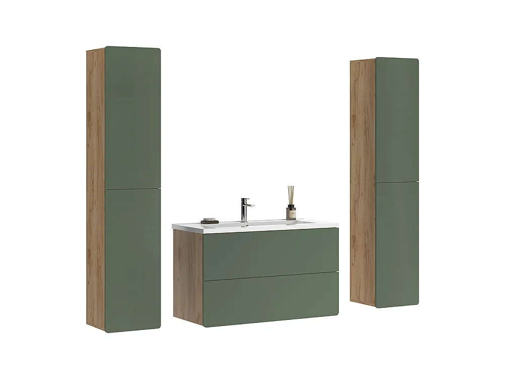 Badkamermeubelset groen/goudkleurig eiken 100x44.6x57.8 izan