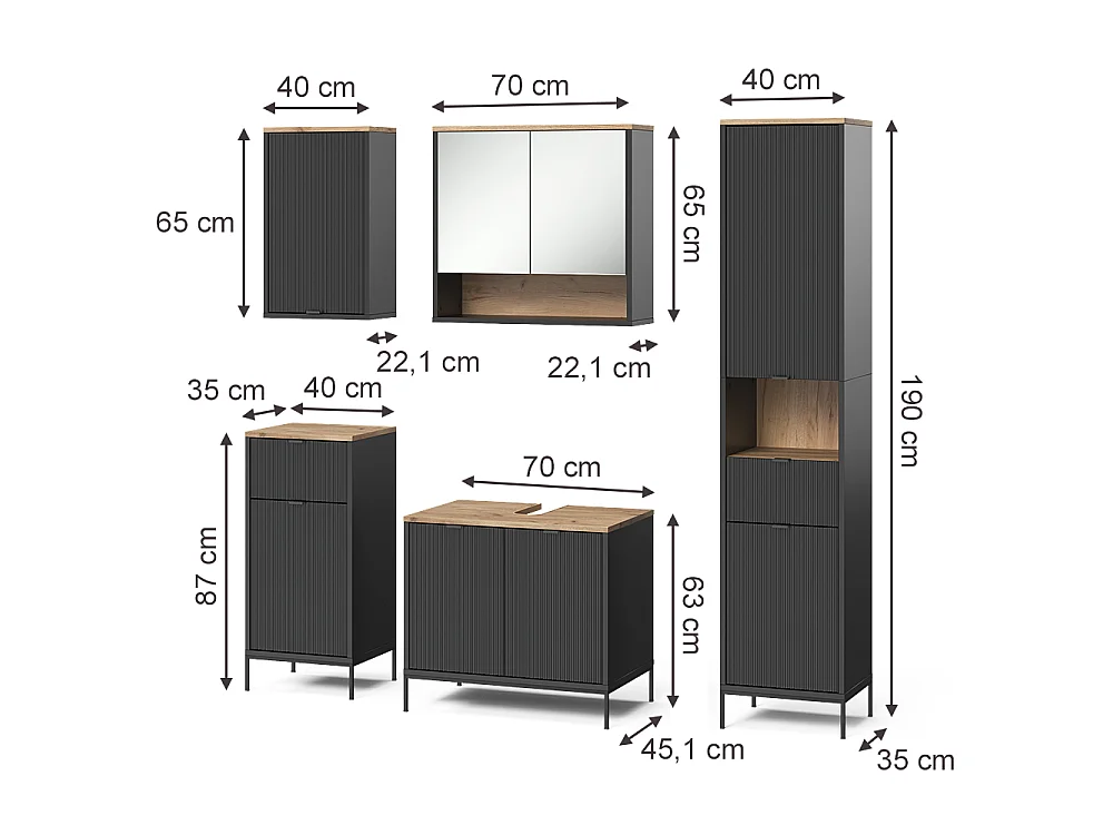 Badmöbel-Set schwarz/viking oak 70x45.1x63 eliza