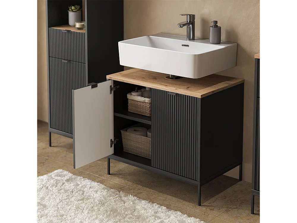 Badmöbel-Set schwarz/viking oak 70x45.1x63 eliza