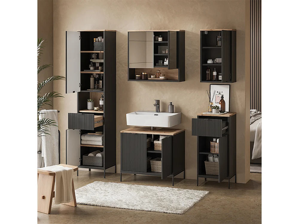 Badmöbel-Set schwarz/viking oak 70x45.1x63 eliza