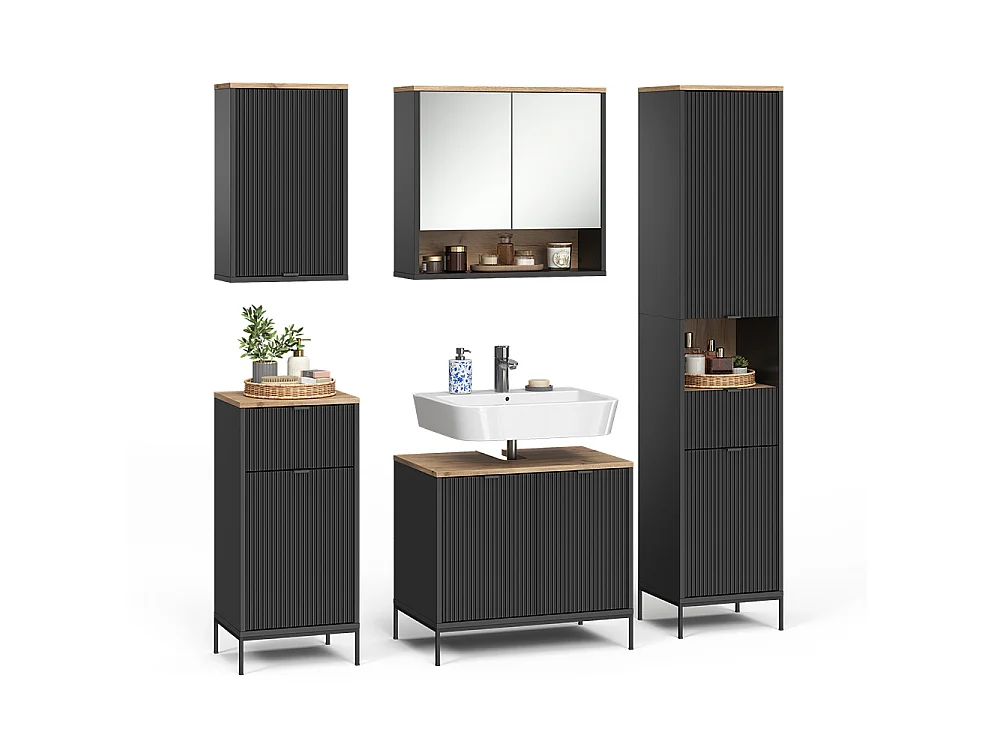 Badmöbel-Set schwarz/viking oak 70x45.1x63 eliza