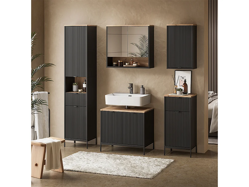 Badmöbel-Set schwarz/viking oak 70x45.1x63 eliza