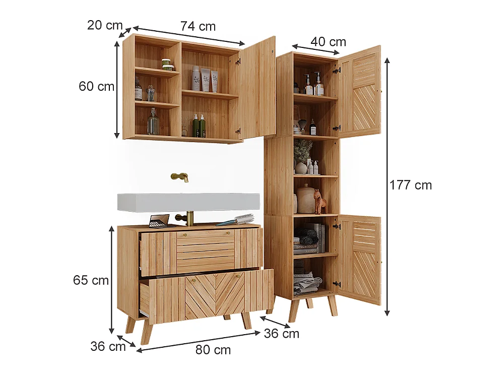 Badrumsmöbelset bambu 80x36x65 lucie