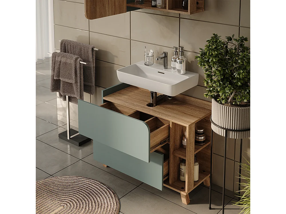 Badmöbel-Set blau/sonoma 80x35x65 karen