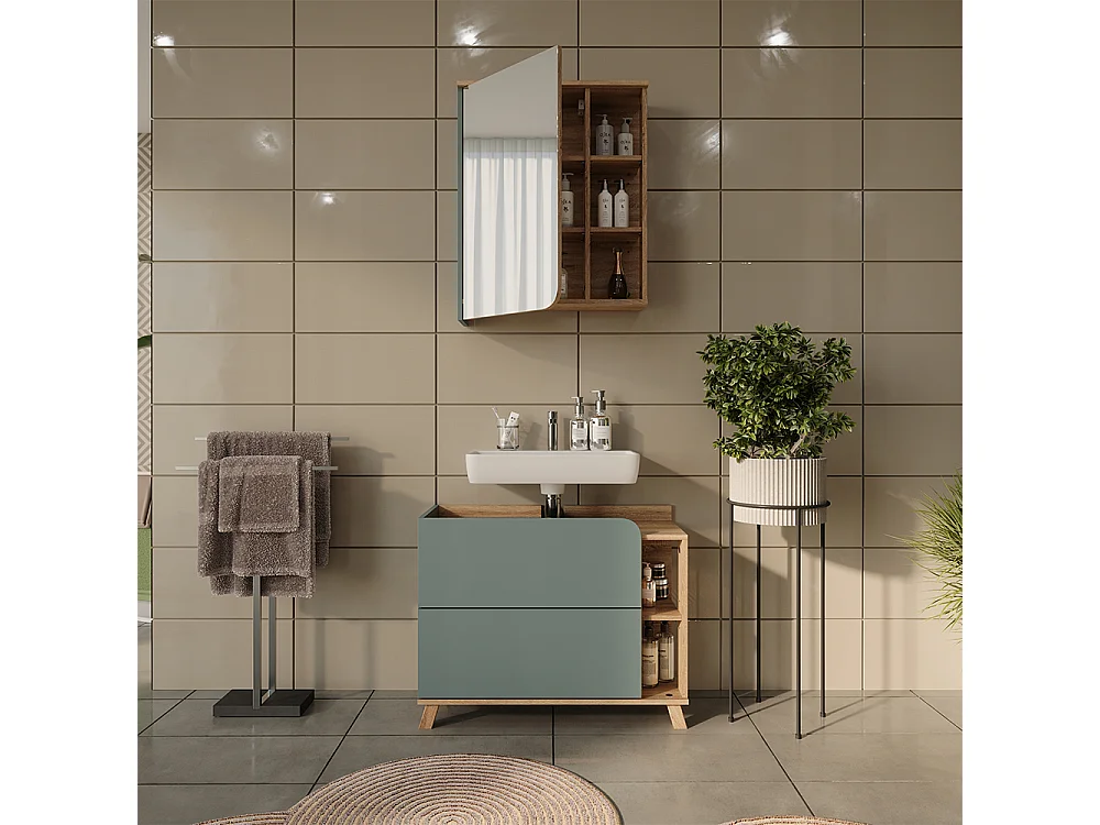 Badmöbel-Set blau/sonoma 80x35x65 karen