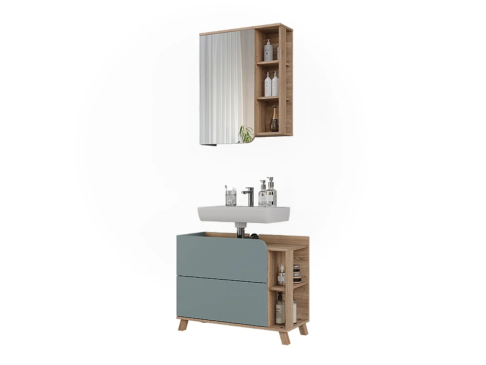 Badmöbel-Set blau/sonoma 80x35x65 karen