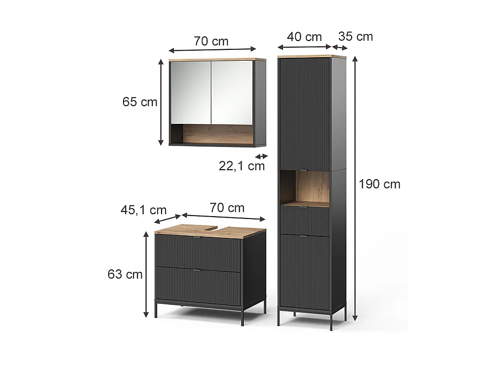 Badmöbel-Set schwarz/viking oak 70x45.1x63 eliza