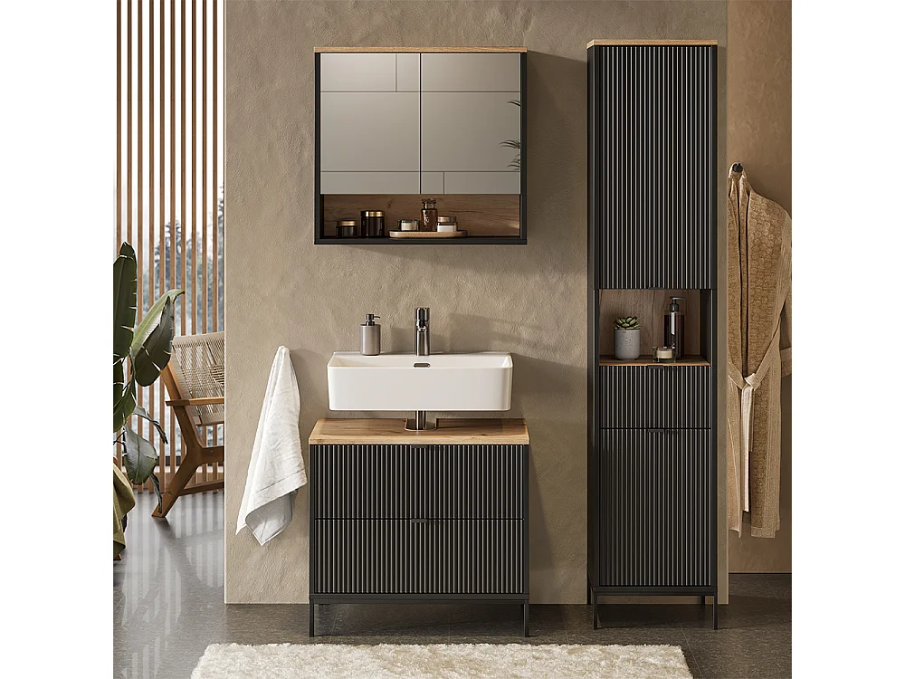 Badmöbel-Set schwarz/viking oak 70x45.1x63 eliza