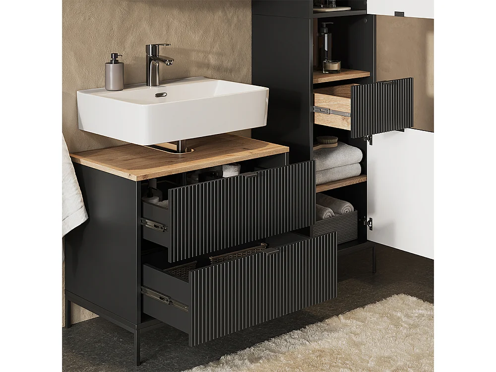 Badmöbel-Set schwarz/viking oak 70x45.1x63 eliza