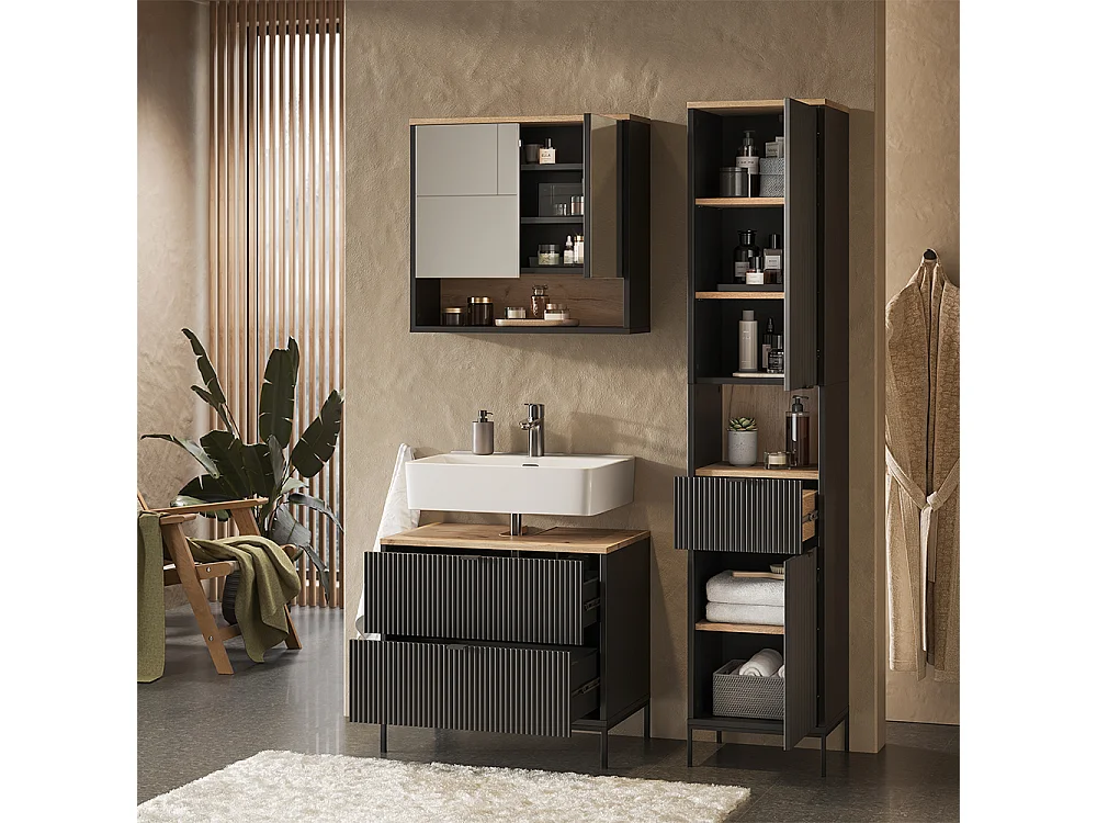 Badmöbel-Set schwarz/viking oak 70x45.1x63 eliza