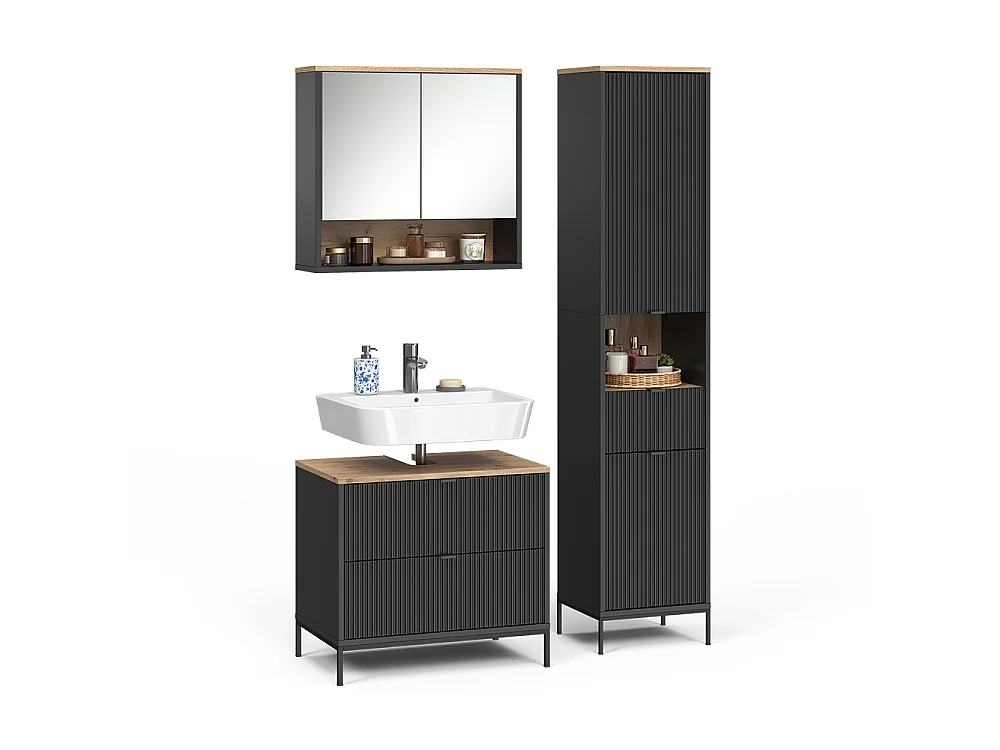 Badmöbel-Set schwarz/viking oak 70x45.1x63 eliza