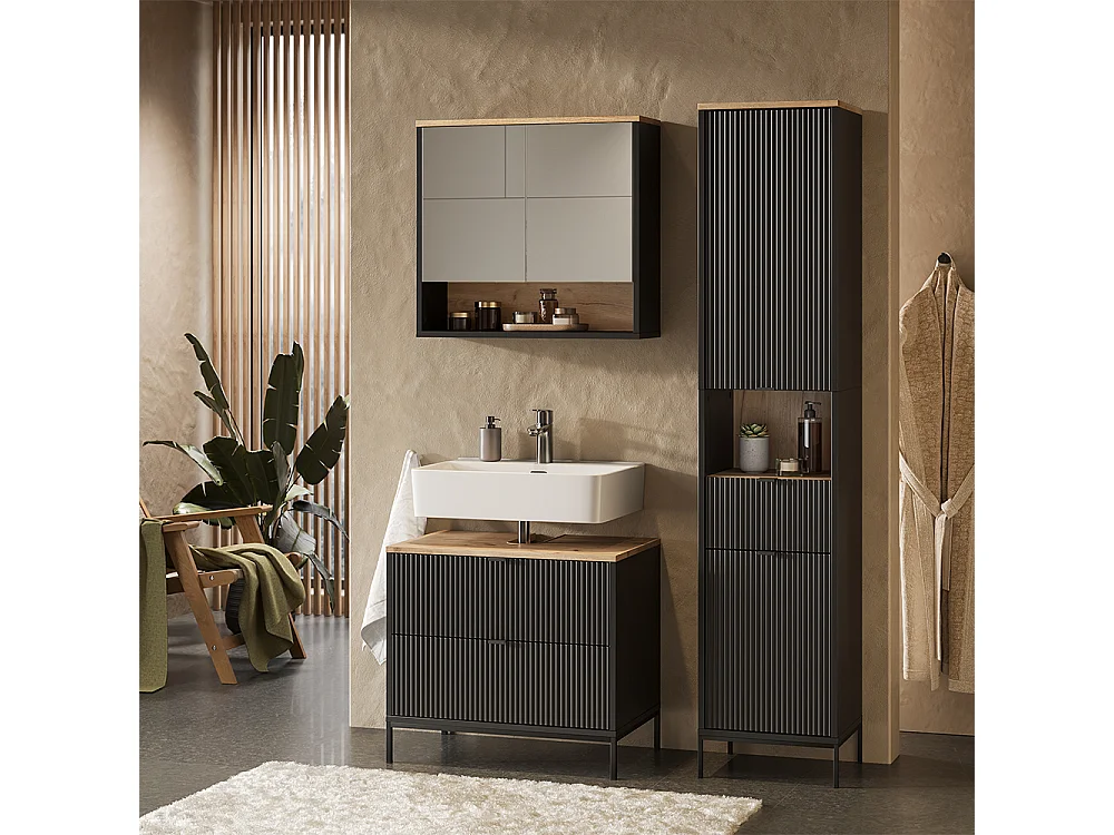 Badmöbel-Set schwarz/viking oak 70x45.1x63 eliza