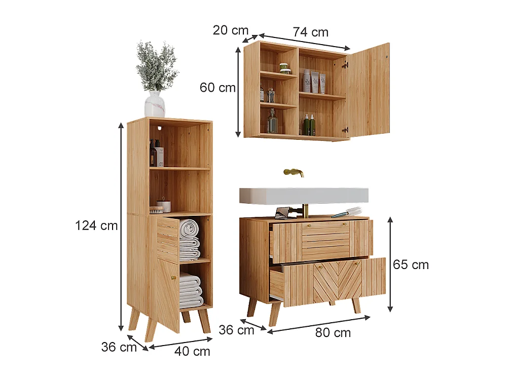 Badrumsmöbelset bambu 80x36x65 lucie