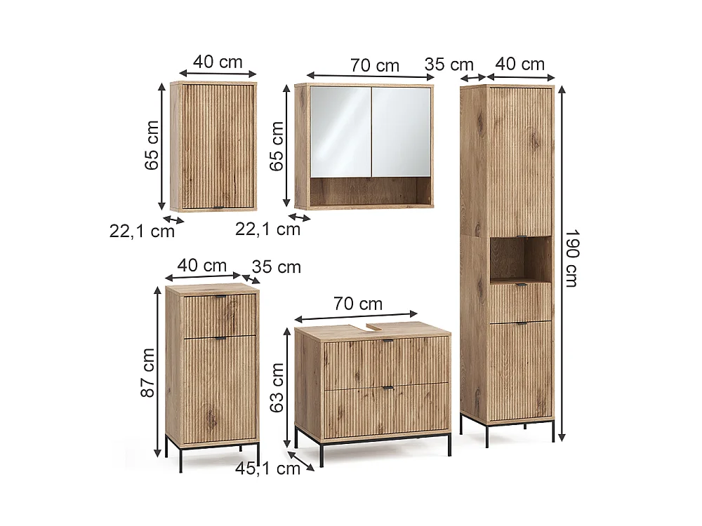 Meubles bain chêne viking 70x45.1x63 eliza