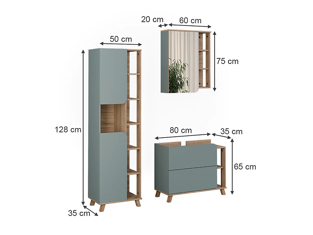 Badmöbel-Set blau/sonoma 80x35x65 karen