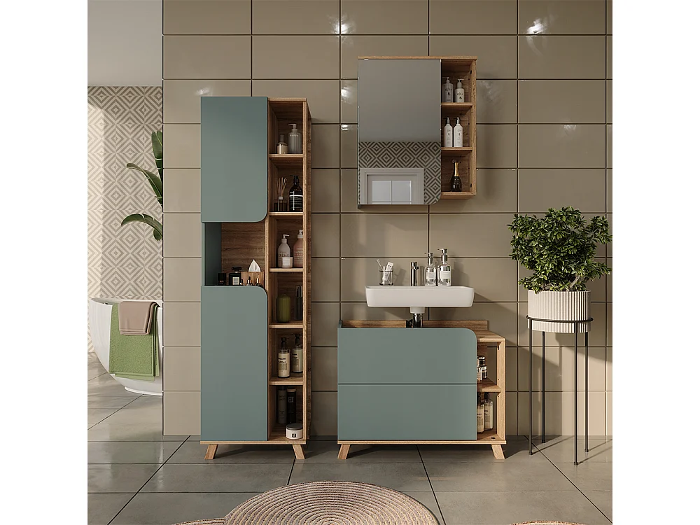 Badmöbel-Set blau/sonoma 80x35x65 karen