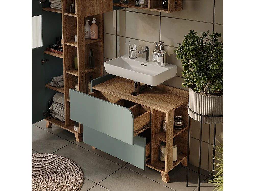 Badmöbel-Set blau/sonoma 80x35x65 karen
