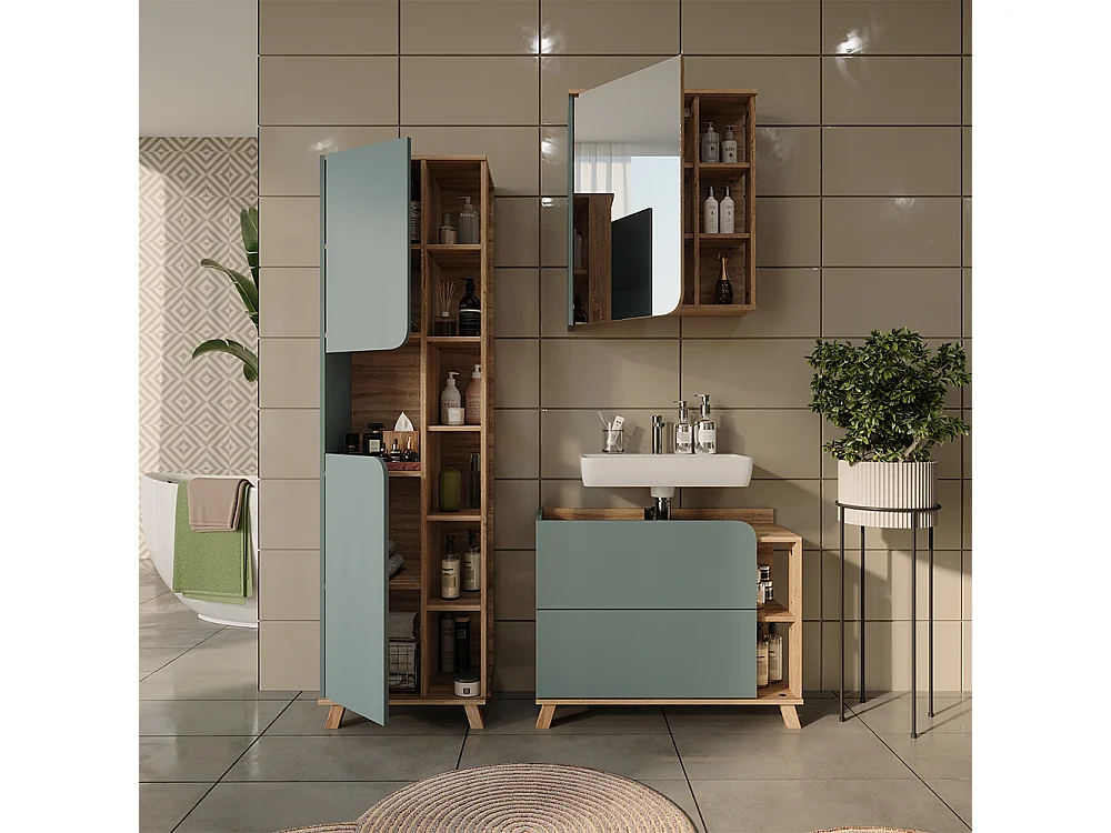 Badmöbel-Set blau/sonoma 80x35x65 karen