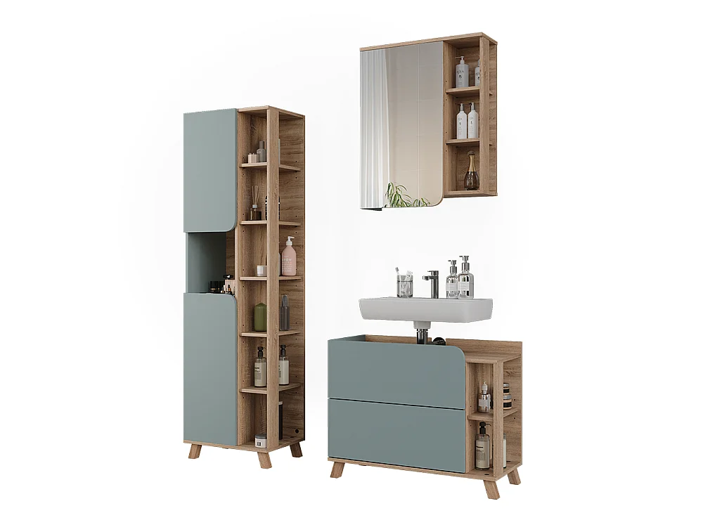 Badmöbel-Set blau/sonoma 80x35x65 karen