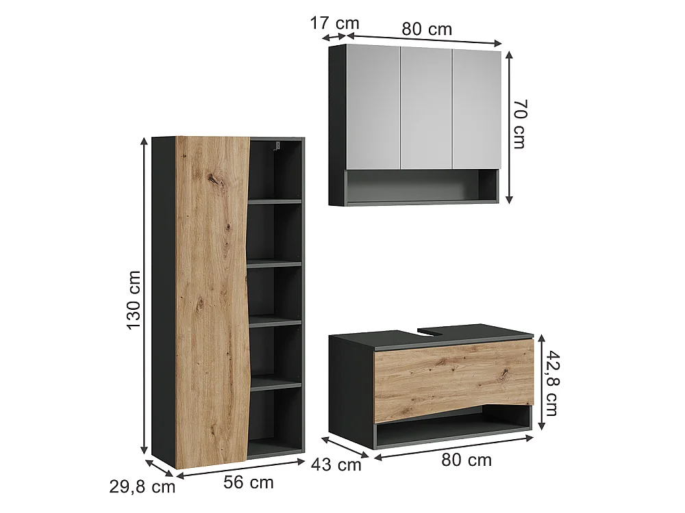 Zestaw mebli łazienkowych dąb artisan/antracyt 80x43x42.8 willow