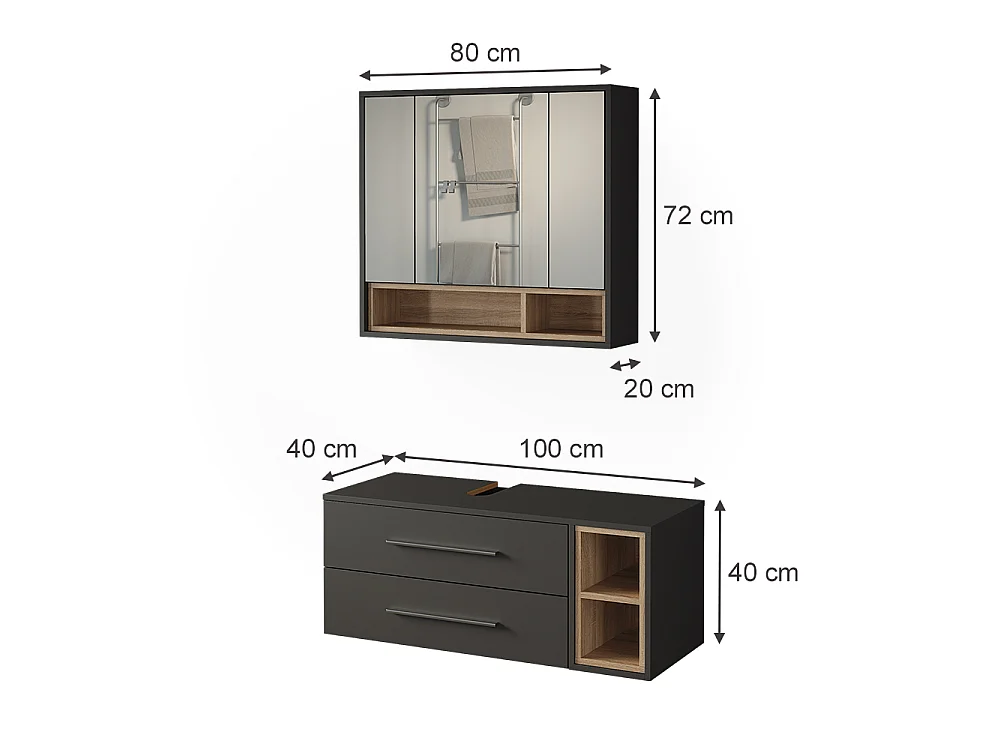 Badmöbel-Set anthrazit/sonoma 100x40x40 beatrice
