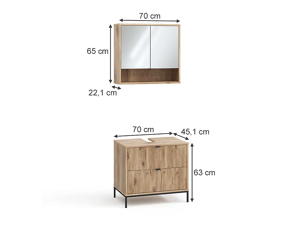 Meubles bain chêne viking 70x45.1x63 eliza